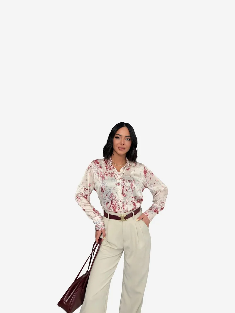 ماي فاشن MY FASHION Printed Crepe Buttoned Shirt