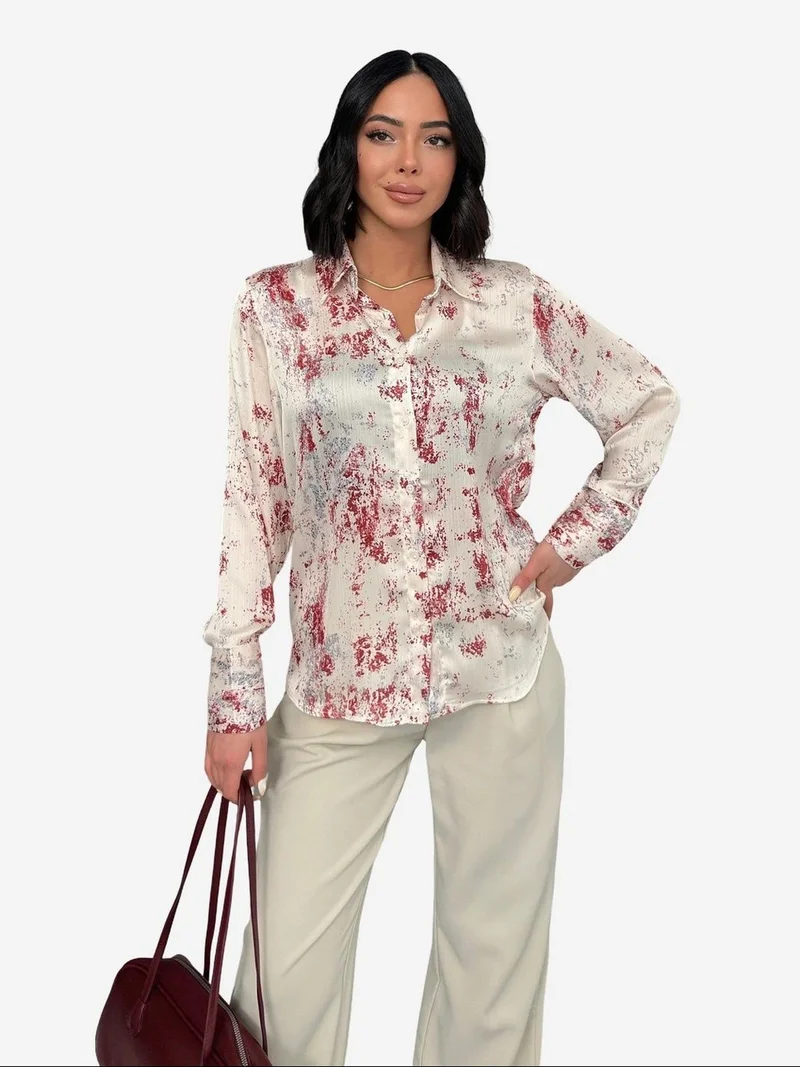 My Fashion Red MY FASHION Printed Crepe Buttoned Shirt for Women | Best Price UAE