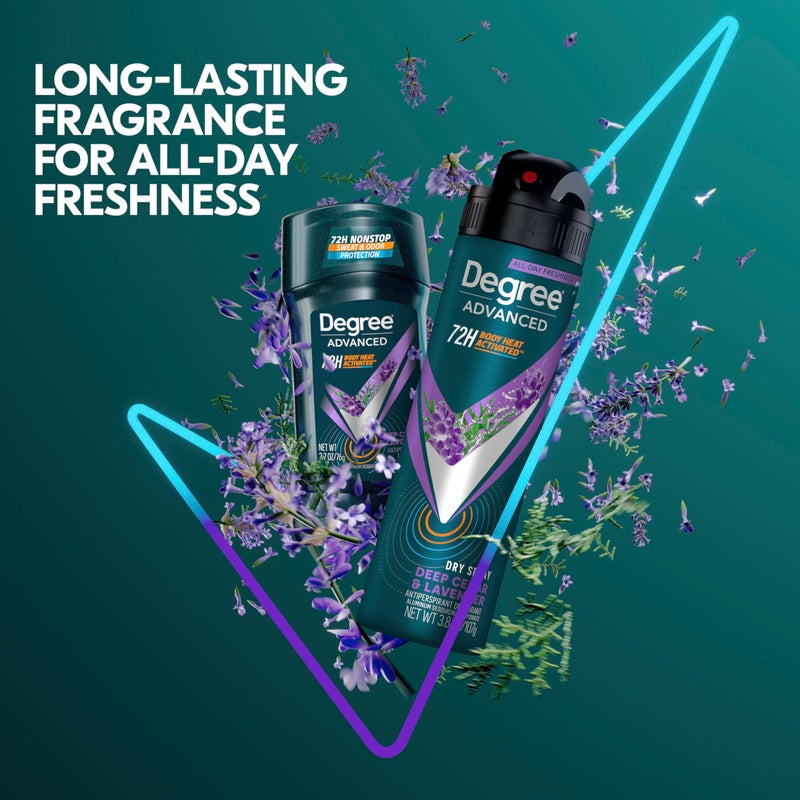 Degree Men Advanced Antiperspirant Deodorant Dry Spray Deep Cedar & Lavender 3 Count 72-Hour Sweat and Odor Protection Deodorant for Men With Body Heat Activated Technology 3.8 oz - Image 3