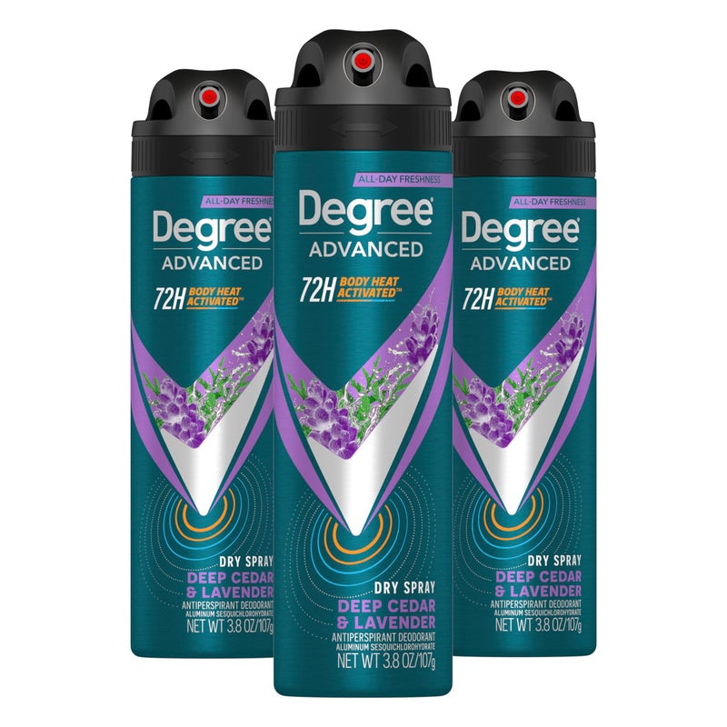 Degree Men Advanced Antiperspirant Deodorant Dry Spray Deep Cedar & Lavender 3 Count 72-Hour Sweat and Odor Protection Deodorant for Men With Body Heat Activated Technology 3.8 oz - Image 1