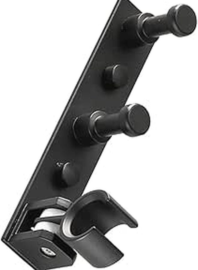 Black Aluminum Shower Head Holder Wall Mount with Hook for Bathroom Organization - Image 1