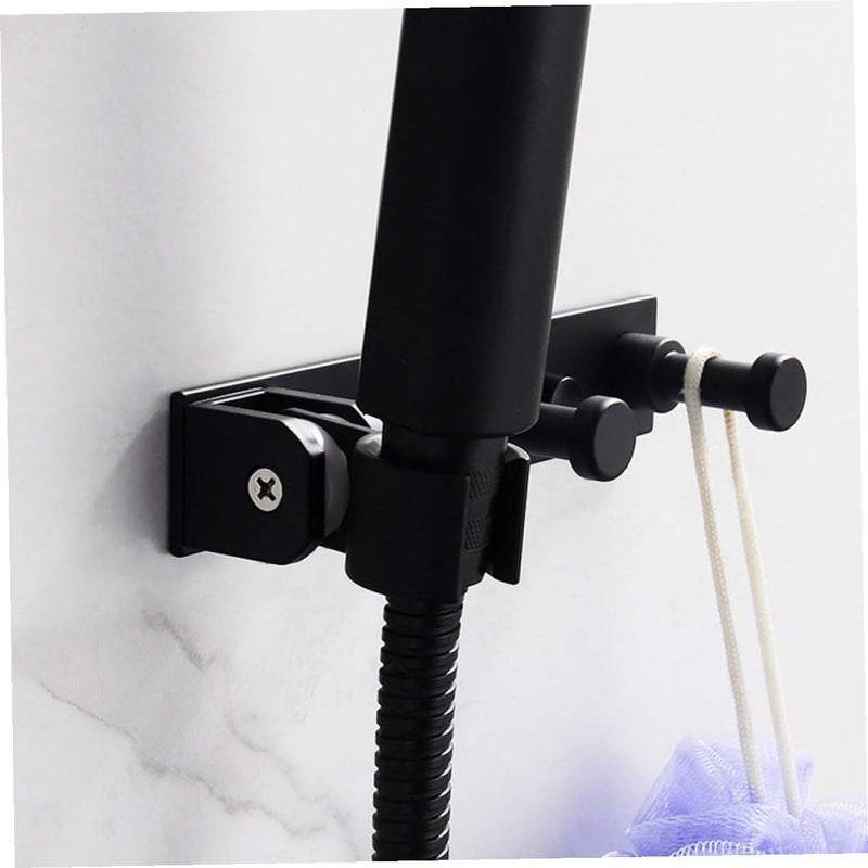 Black Aluminum Shower Head Holder Wall Mount with Hook for Bathroom Organization - Image 5