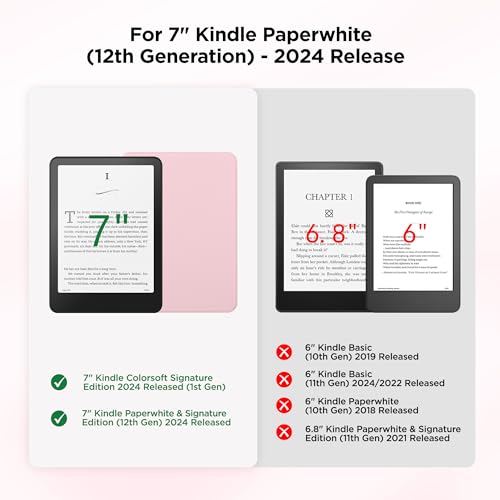 Vane Oak Magnetic Detachable Case for All-New 7" Kindle Paperwhite 12th Gen 2024 and Kindle Colorsoft Signature Edition, Light PU Leather Cover Case with Auto Wake/Sleep, Pink - Image 2