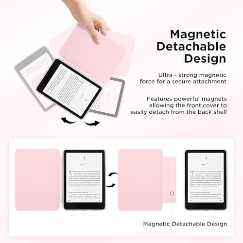 Vane Oak Magnetic Detachable Case for All-New 7" Kindle Paperwhite 12th Gen 2024 and Kindle Colorsoft Signature Edition, Light PU Leather Cover Case with Auto Wake/Sleep, Pink - Image 3