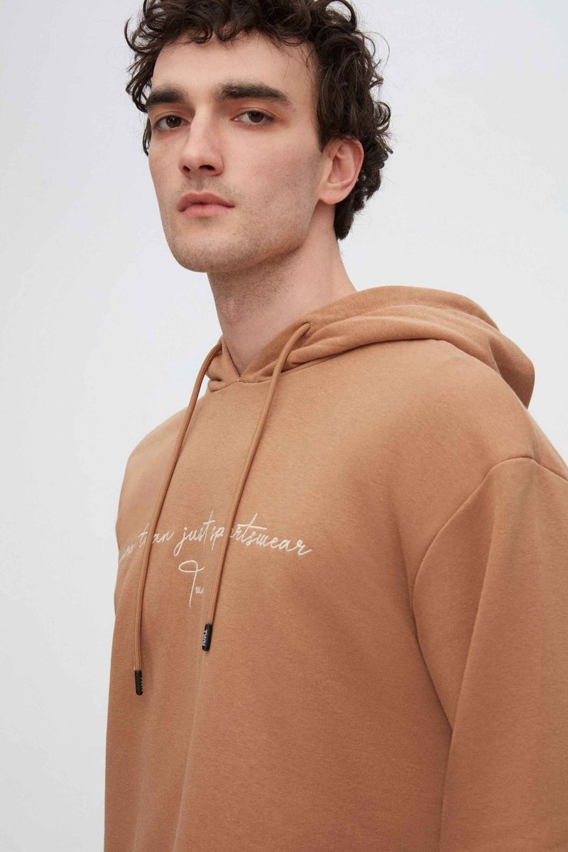 twn Relaxed Fit Tobacco Embroidered 3 Thread Hooded Sweatshirt  - Image 2