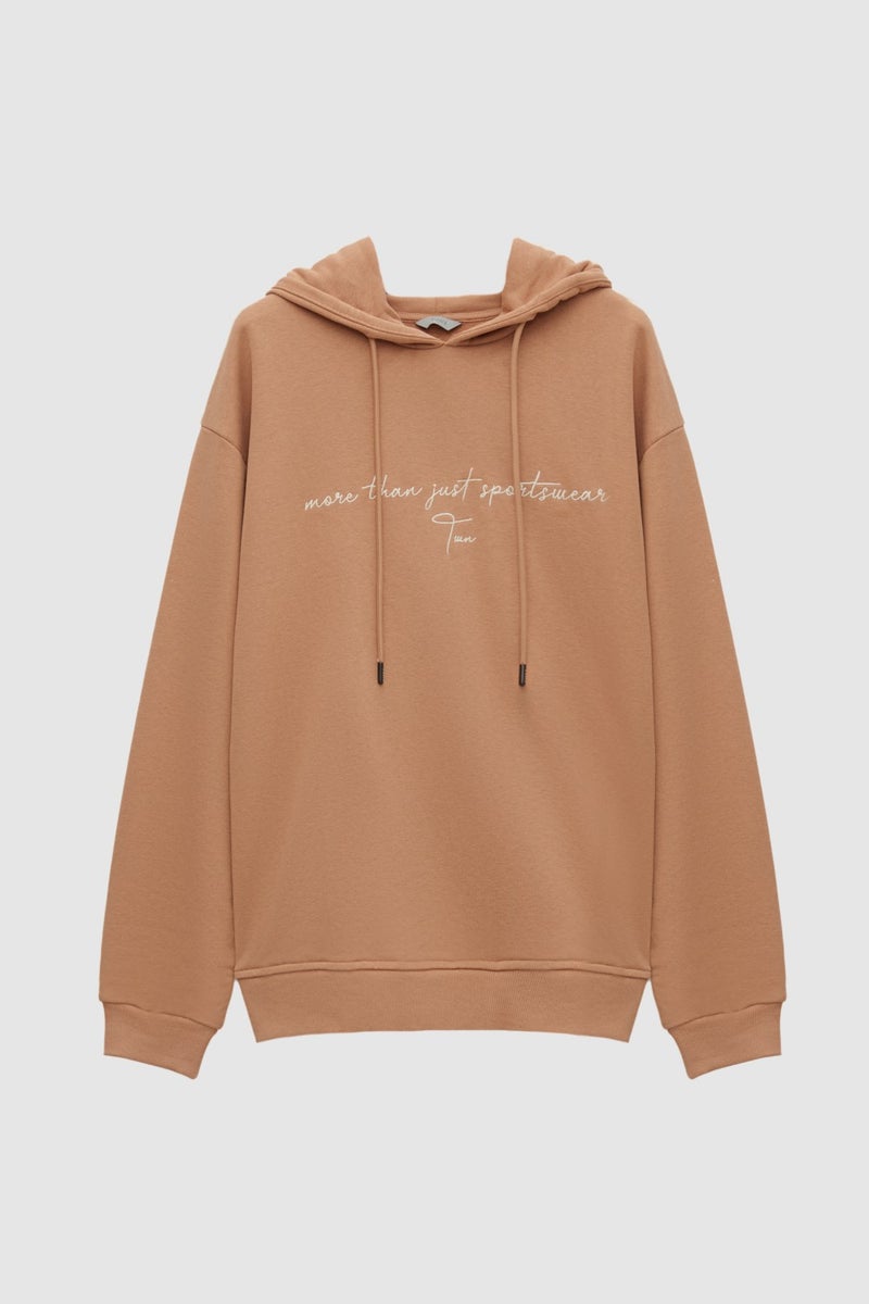 twn Relaxed Fit Tobacco Embroidered 3 Thread Hooded Sweatshirt  - Image 5
