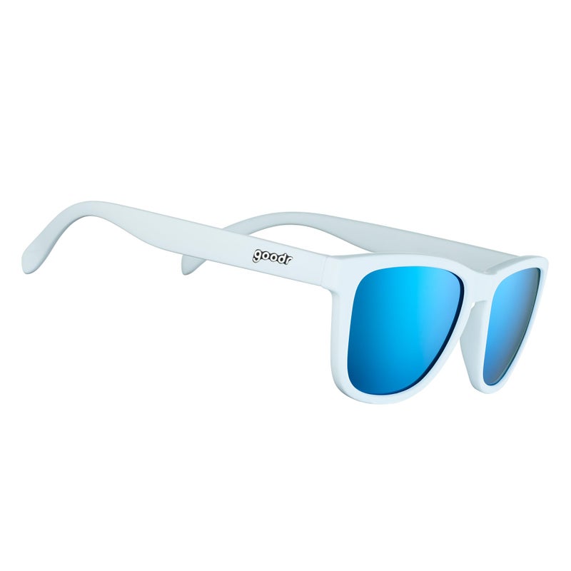 goodr Iced By Yetis Polarized Sunglasses, Medium Sized (OG), White Solid Frame with Blue Mirrored Reflective Lens, UV400 Protection, No Slip, No Bounce - Image 1