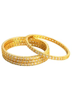 Just Peachy Just Peachy Set of 4 White Gold-Plated Bangles with American Diamond Studs by Just Peachy, Elegant & Stylish, Perfect for Any Occasion, Durable & Shiny | Ideal Gift for Her  - Image 1