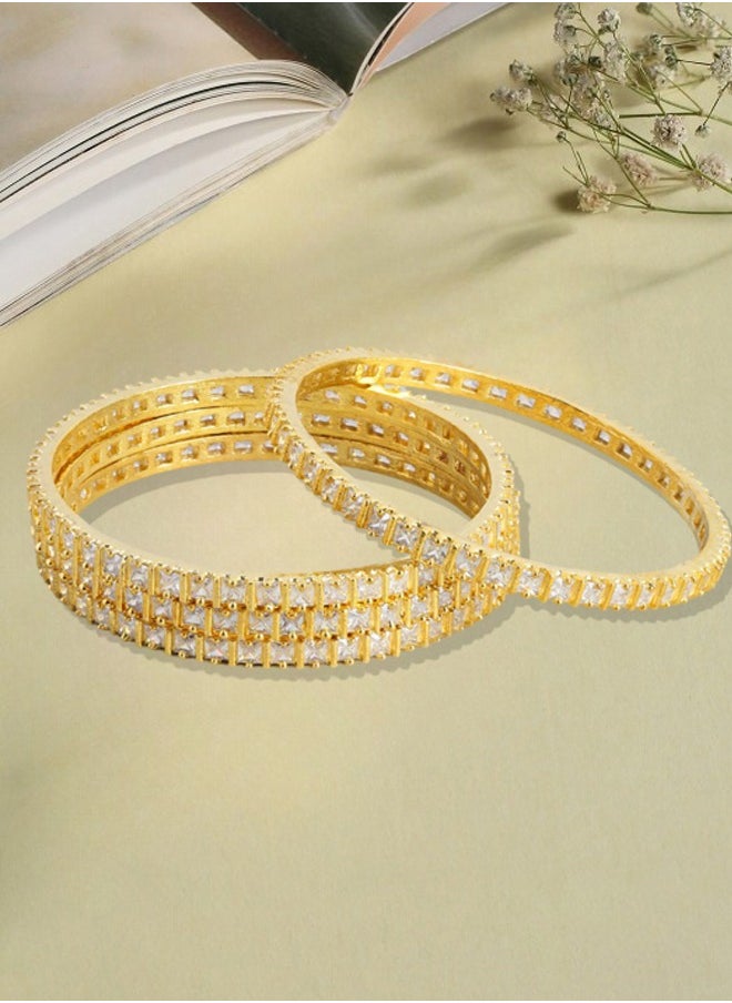 Just Peachy Just Peachy Set of 4 White Gold-Plated Bangles with American Diamond Studs by Just Peachy, Elegant & Stylish, Perfect for Any Occasion, Durable & Shiny | Ideal Gift for Her  - Image 3