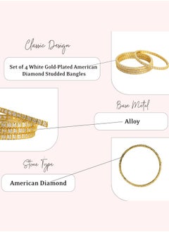Just Peachy Just Peachy Set of 4 White Gold-Plated Bangles with American Diamond Studs by Just Peachy, Elegant & Stylish, Perfect for Any Occasion, Durable & Shiny | Ideal Gift for Her  - Image 4