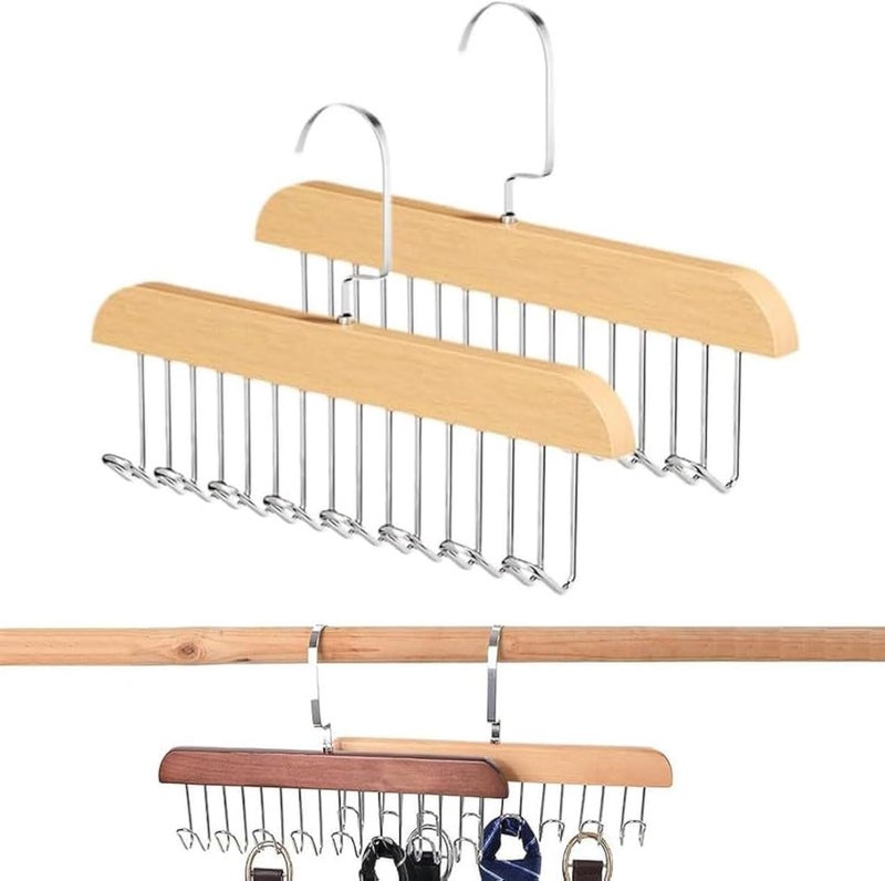 MosQuick® Tie Hanger with 8 Hanger Hooks Hangers for Clothes Hanging Scarf Bra Organiser Wooden Hangers for Wardrobe Multipurpose Cloth Hanger Belt Hangers for Wardrobe Cupboard Organizer Brown - Image 1