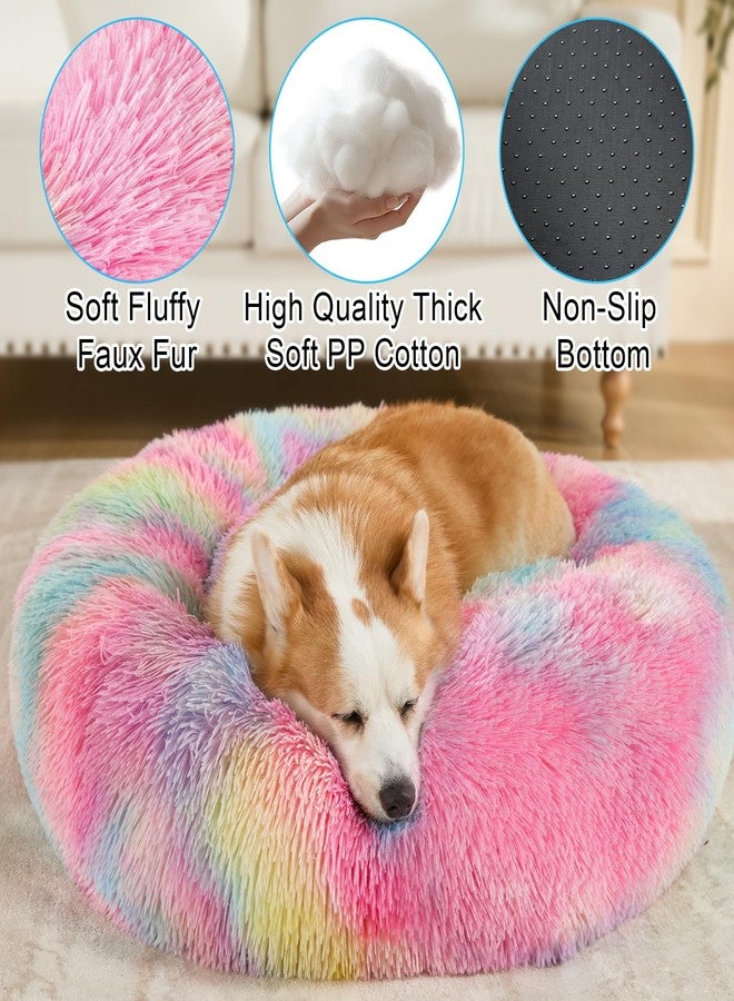 Kimpets Dog Calming Beds for Small Medium Large Dogs - Round Donut Washable Puppy Dog Bed, Anti-Slip Faux Fur Fluffy Donut Cuddle Anxiety Cat Pet Bed(20'' Color) - Image 2