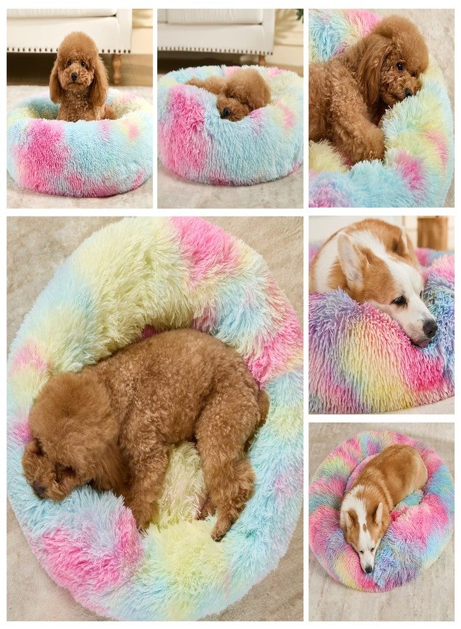 Kimpets Dog Calming Beds for Small Medium Large Dogs - Round Donut Washable Puppy Dog Bed, Anti-Slip Faux Fur Fluffy Donut Cuddle Anxiety Cat Pet Bed(20'' Color) - Image 3