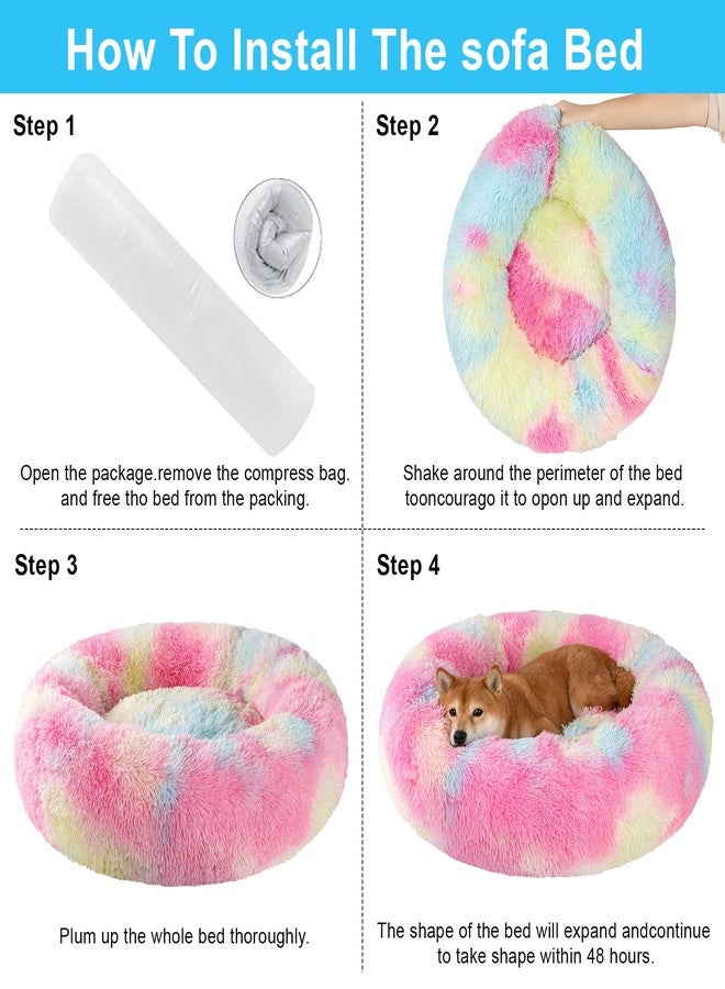 Kimpets Dog Calming Beds for Small Medium Large Dogs - Round Donut Washable Puppy Dog Bed, Anti-Slip Faux Fur Fluffy Donut Cuddle Anxiety Cat Pet Bed(20'' Color) - Image 5