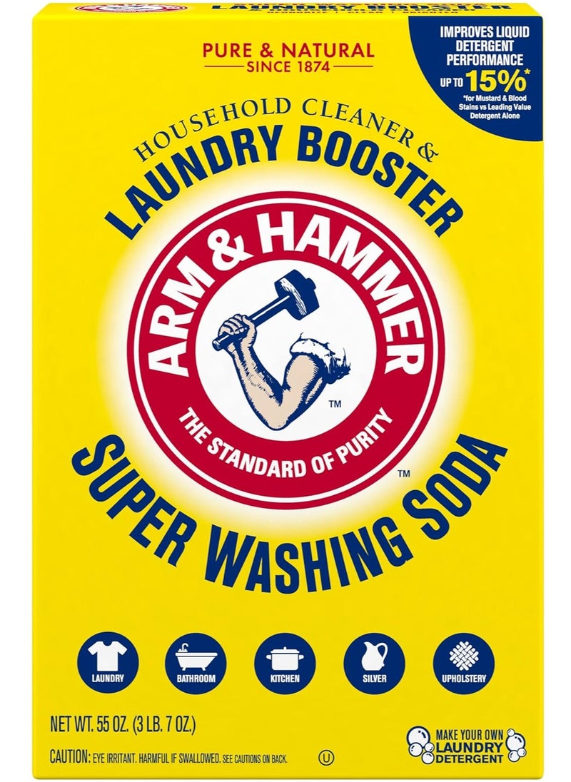 Arm & Hammer - ARM & HAMMER Super Washing Soda Household Cleaner and Laundry Booster, Versatile Natural Home Cleaner, Powder Laundry Additive and Cleaner, 55 oz Box - Image 1