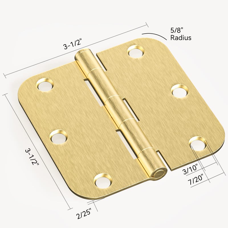 AmzGod Door Hinges Satin Brass - 30 Pack Gold Door Hinges 3.5 Inch Rounded Interior Door Hinge with 5/8" Radius - 3 1/2 Inches Flat Iron Brass Hinges for Residential Standard Doors - Image 5