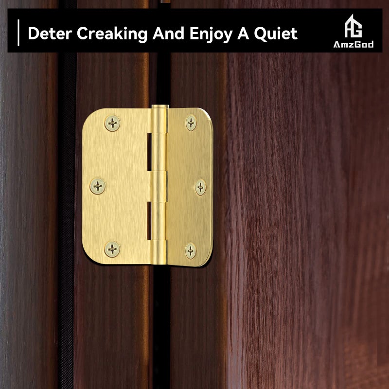 AmzGod Door Hinges Satin Brass - 30 Pack Gold Door Hinges 3.5 Inch Rounded Interior Door Hinge with 5/8" Radius - 3 1/2 Inches Flat Iron Brass Hinges for Residential Standard Doors - Image 2