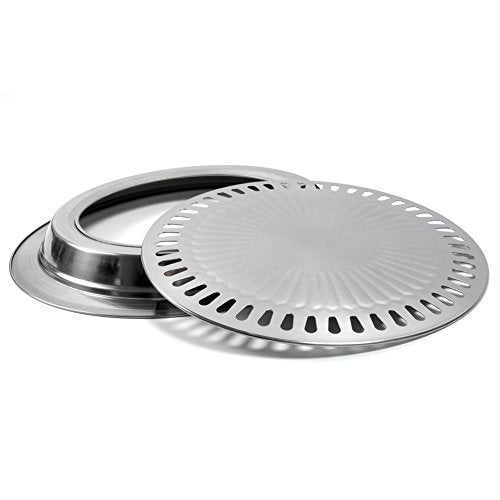 LVOERTUIG Korean Style Stovetop,Stainless Steel Non-Stick Roasting Round Barbecue Grill Pan for Indoor Outdoor Camping BBQ, Cooking Delicious Roasting Food(30cm x 30cm x 2.8cm) - Image 5