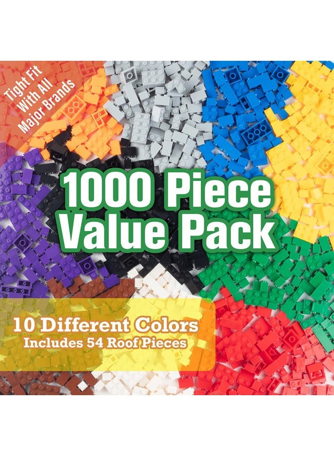 SCS Direct 1000 pc Classic Building Bricks - Bulk Blocks w 54 Roof Pieces and Better Variety - Compatible with All Brands - Image 1
