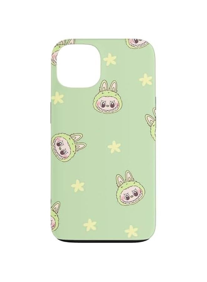 Arabest Funny Labubu Lover Cute Labubu Face Green & Flowers Case for iPhone 13 - Image 1