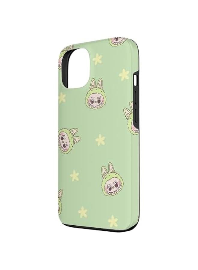 Arabest Funny Labubu Lover Cute Labubu Face Green & Flowers Case for iPhone 13 - Image 2