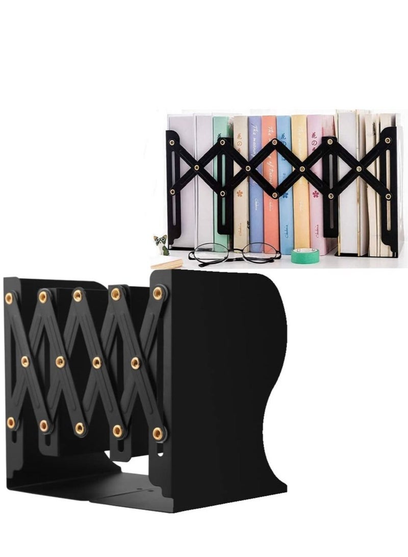 KASTWAVE Adjustable Sturdy Bookends, Heavy Duty Metal Book Ends, Nonslip Book Stander for Office, School, Stationery Gift, Extends up to 19 inches (Black) - Image 1