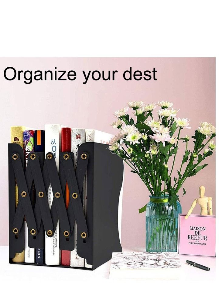 KASTWAVE Adjustable Sturdy Bookends, Heavy Duty Metal Book Ends, Nonslip Book Stander for Office, School, Stationery Gift, Extends up to 19 inches (Black) - Image 4