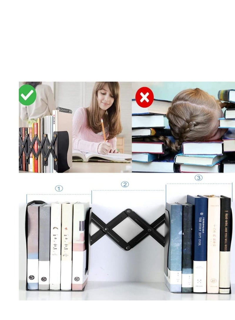 KASTWAVE Adjustable Sturdy Bookends, Heavy Duty Metal Book Ends, Nonslip Book Stander for Office, School, Stationery Gift, Extends up to 19 inches (Black) - Image 5