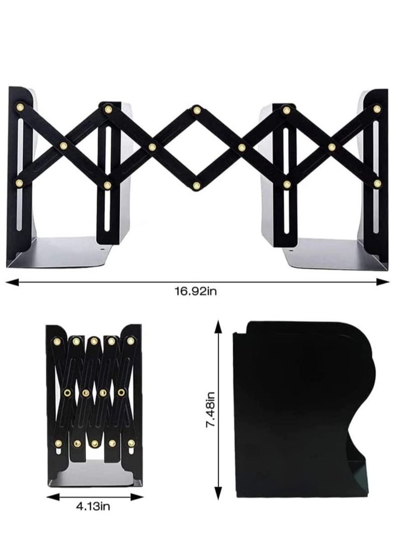 KASTWAVE Adjustable Sturdy Bookends, Heavy Duty Metal Book Ends, Nonslip Book Stander for Office, School, Stationery Gift, Extends up to 19 inches (Black) - Image 2