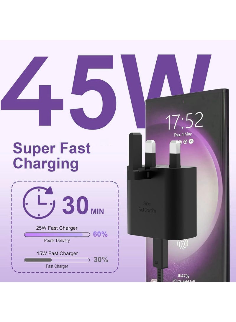 45W USB-C Fast Charger with 1.5M Type-C Cable | Super Fast Wall Adapter | PD Power Delivery Charging | UK Plug | Compatible with Smartphones, Tablets & Devices | Black 45W USB-C fast charger  power delivery wall adapter fast charging plug  mobile charger 45W  USB-C wall adapter  charger with type c cable  UK plug charger  1.5m fast charging cable  PD quick charger  universal phone charger  - Image 4