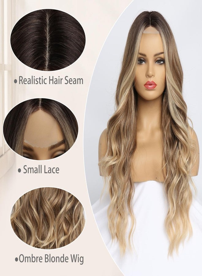 SeclitWu Long Blonde Wig for Women Middle Part Ombre Blonde Wavy Wigs Natural Looking Synthetic Heat Resistant Fiber Wigs for Daily Party Use (26 Inch) - Image 2