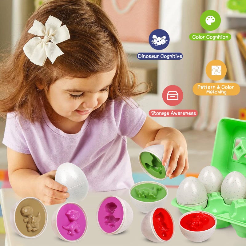 NAODONGLI Dinosaurs Eggs,Egg Toys for Toddlers,Montessori Geometric Egg Puzzle Toy Early Educational Learning Color Sorting & Shape Matching Fine Motor Games Birthday Gifts for Boys Girls - Image 3