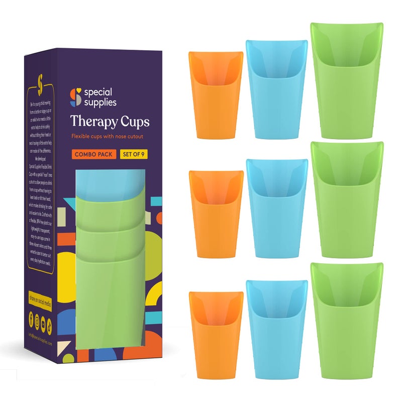 Special Supplies Special Supplies Combo Pack of 9 Flexible Drinking Cups with Nose Mold Cutout 9 Pc Set for Physical Therapy Recovery and Rehabilitation BPAFree Drink Tumblers Kids and Adults 