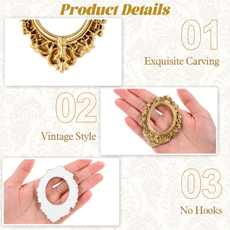 Ajcotahm 8 Pcs Mini Vintage Frames, Mini Gold Picture Frames Small Antique Photo Frame Ornaments for DIY Jewelry Display Christmas Wedding Holiday Party Home Hotel Decor - Image 3