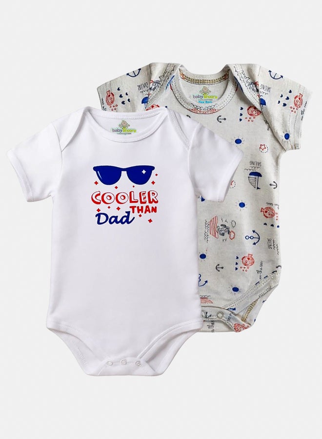BabyShoora Baby Unisex Printed Short Sleeves Cotton Bodysuit (Pack Of 2) - Image 1