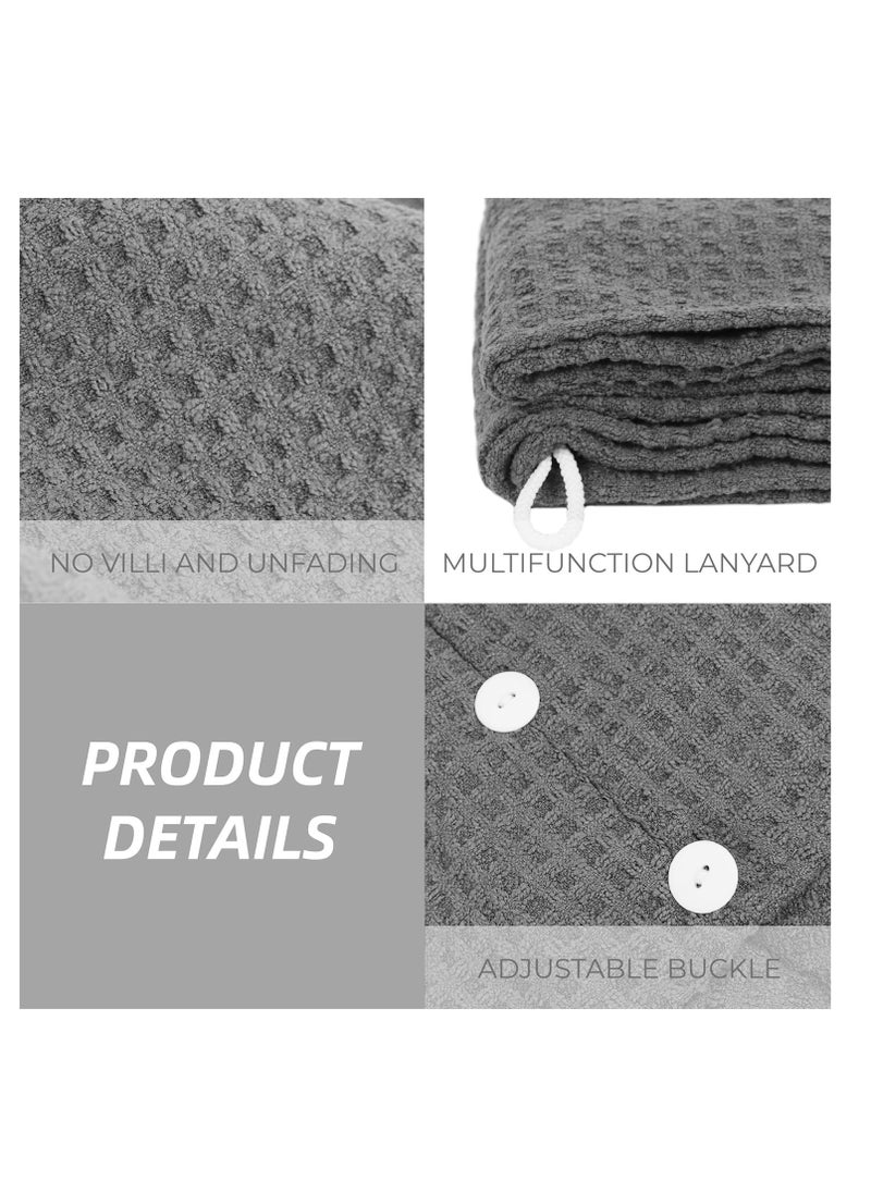 MaopaoBeauty - Hair Towel Terry Cloth Absorbent Dry Anti Frizz Twist Plopping Curly Shower for Women Wet Hair 1Pack Grey Waffle Long Hair Head Wraps Quick Dry Hair Drying Towels Button - Image 1