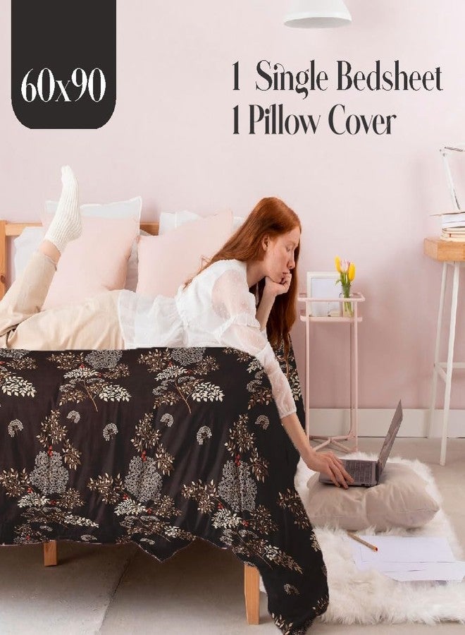 BELVOSTUM ملاءة سرير قطنية ناعمة مطبوعة ثلاثية الأبعاد من بيلفوستوم هومز، 300 خيط، لسرير مفرد مع غطاء وسادة واحد، 90 × 60 بوصة - بني قهوة - Image 3