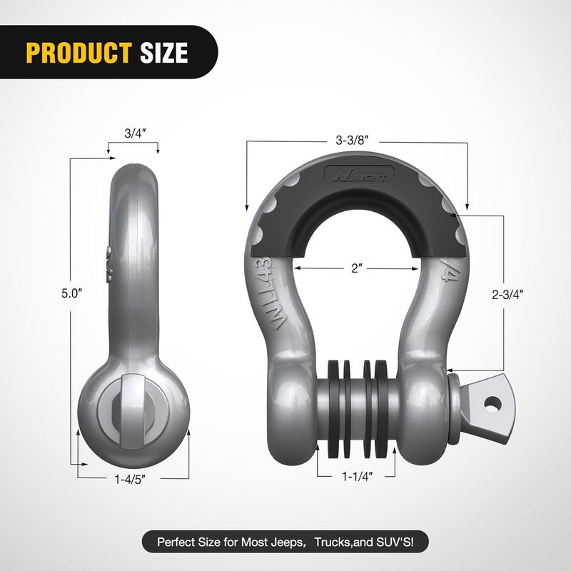 Nilight 2 Pack 3/4" D-Ring Shackle with 7/8" Screw Pin 41,887lbs Break Strength, Heavy Duty Off Road Recovery Shackle with Isolators Washers for Use with Tow Strap, Winch, Off-Road Jeep Truck Vehicle - Image 2