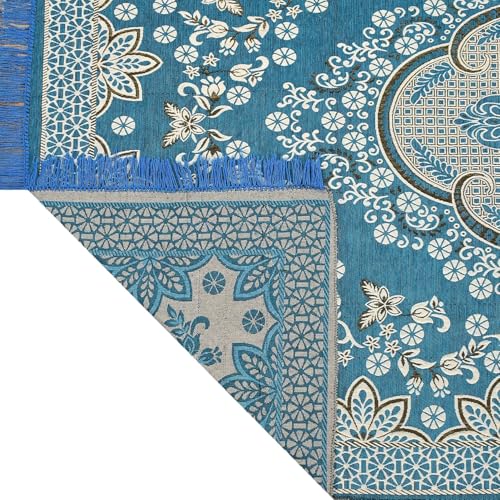 PEPONI Heavy Fabric Velvet Touch Bedroom, Hall, Living Room, Drowing Room, Yoga Hall Designer Velvet Rectangle Carpet |60" Inch X 84" Inch | 5 Feet X 7 Feet I 150 Cm X 210 Cm (Sky Blue, 5/7 Ft) - Image 3