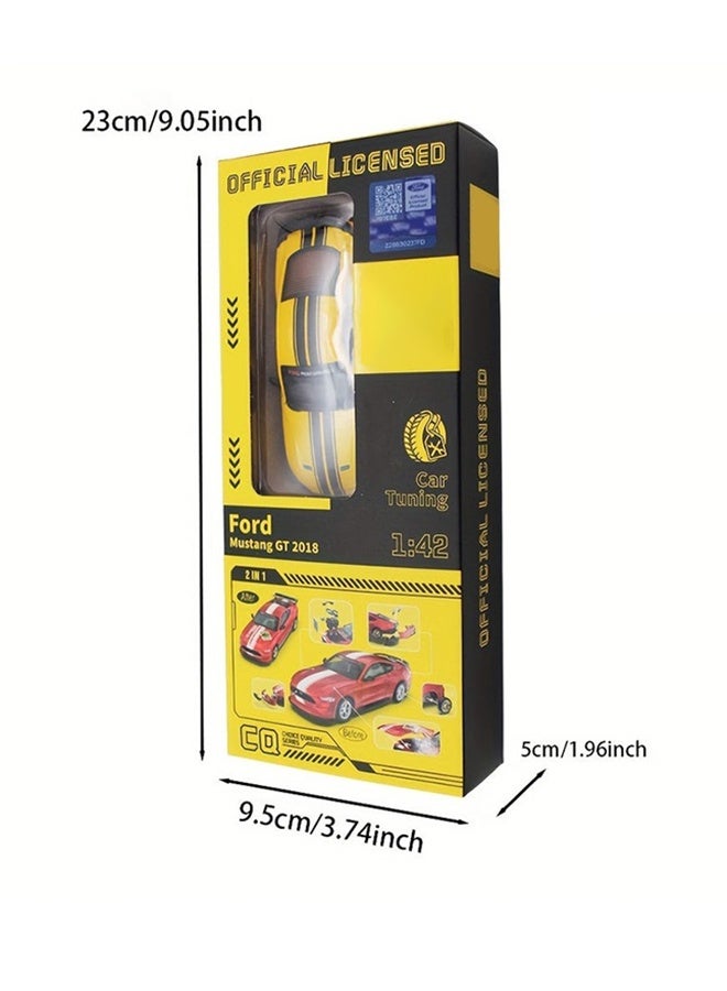 A Box Of 1:42 Ford Mustang GT2018 Yellow Classic Car Model With Opening Doors, Rotating Wheels, And Replaceable Accessories - Image 3