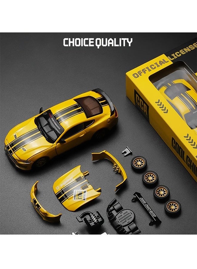 A Box Of 1:42 Ford Mustang GT2018 Yellow Classic Car Model With Opening Doors, Rotating Wheels, And Replaceable Accessories - Image 1