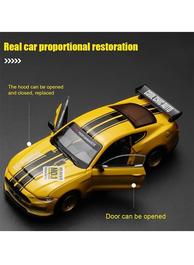A Box Of 1:42 Ford Mustang GT2018 Yellow Classic Car Model With Opening Doors, Rotating Wheels, And Replaceable Accessories - Image 2