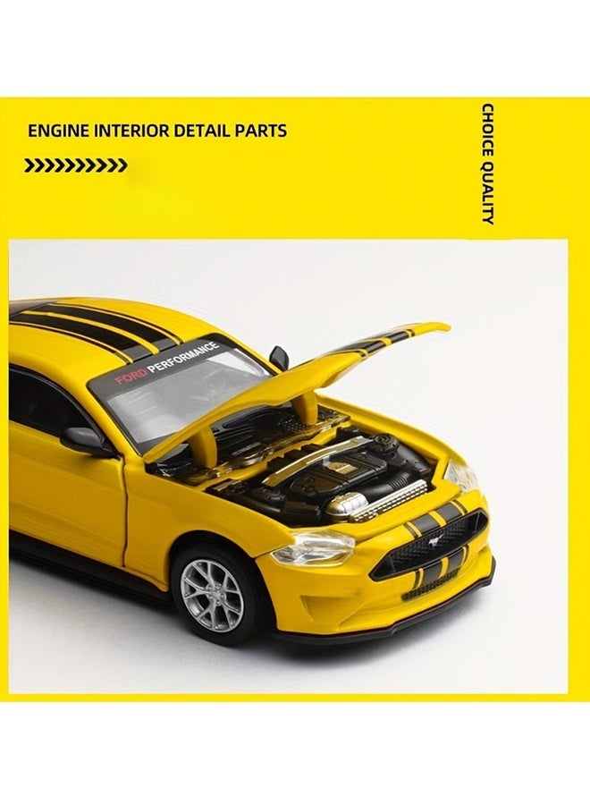 A Box Of 1:42 Ford Mustang GT2018 Yellow Classic Car Model With Opening Doors, Rotating Wheels, And Replaceable Accessories - Image 5