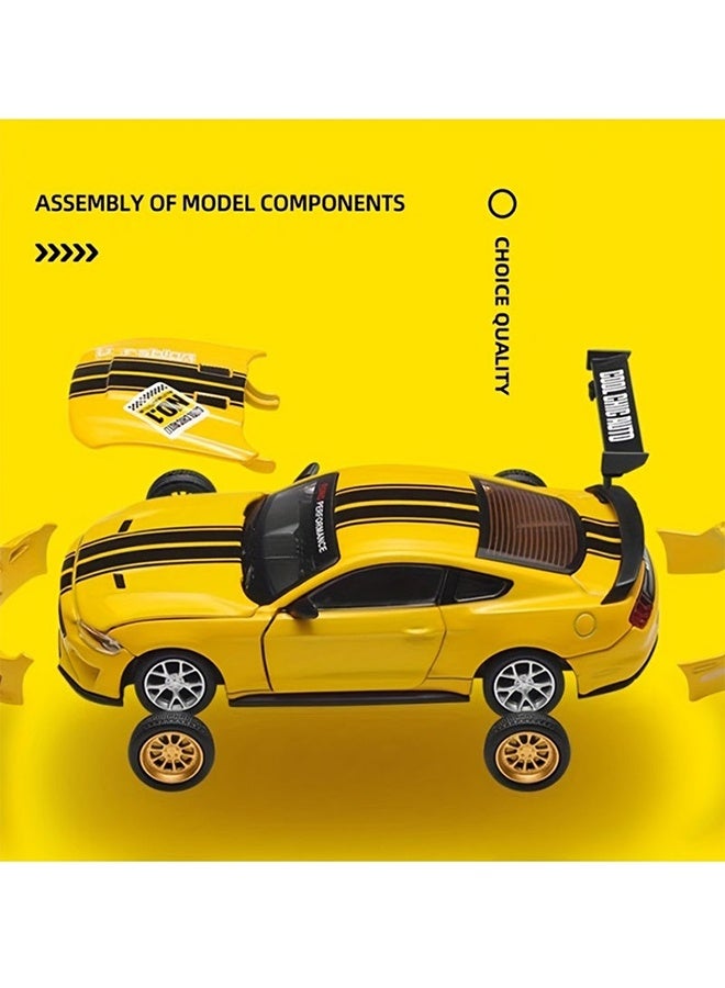 A Box Of 1:42 Ford Mustang GT2018 Yellow Classic Car Model With Opening Doors, Rotating Wheels, And Replaceable Accessories - Image 4