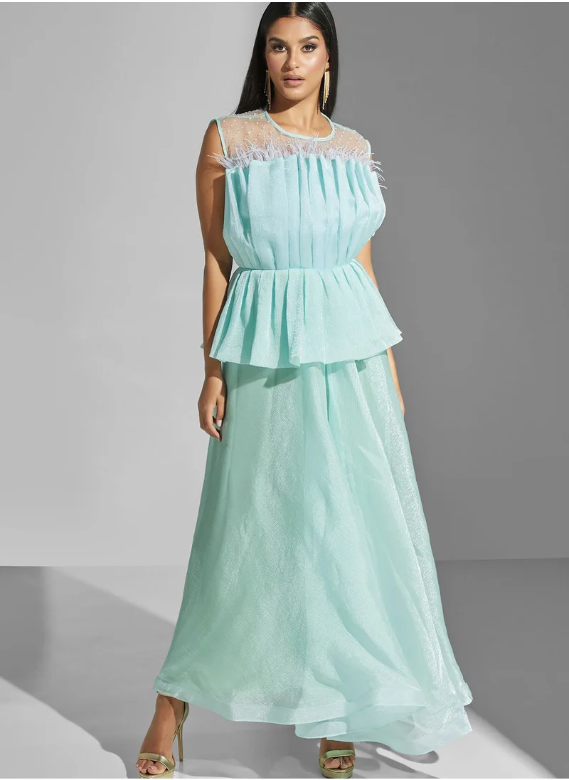 hayas closet Fringe Pleated Detail Dress