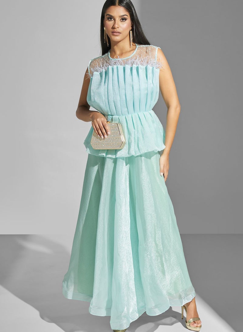 hayas closet Aqua Peplum Maxi Dress  - Image 1