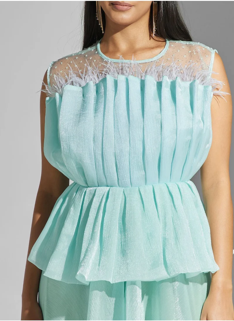 hayas closet Fringe Pleated Detail Dress