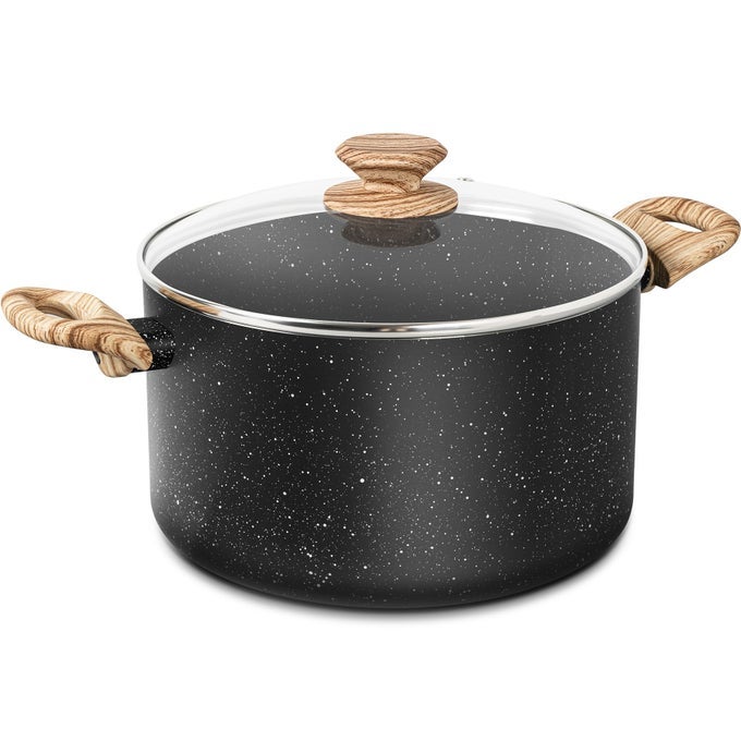 6 QUART STOCK POT WITH LID NONSTICK SOUP POT WITH LID 6 QT COOKING POT INDUCTION COMPATIBLE NON STICK POTS WITH STAYCOOL HANDLE NONSTICK POTS FOR COOKING BLACK GRANITE