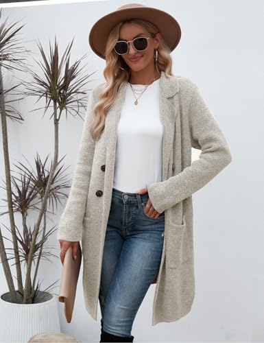 CiCiBird Women Fall Winter Long Cardigan Sweater Trendy Knit Jacket Coat Dressy Blazer Coatigan Apricot M - Image 5