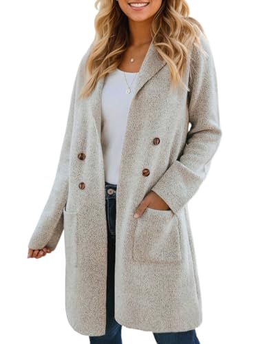 CiCiBird Women Fall Winter Long Cardigan Sweater Trendy Knit Jacket Coat Dressy Blazer Coatigan Apricot M - Image 1
